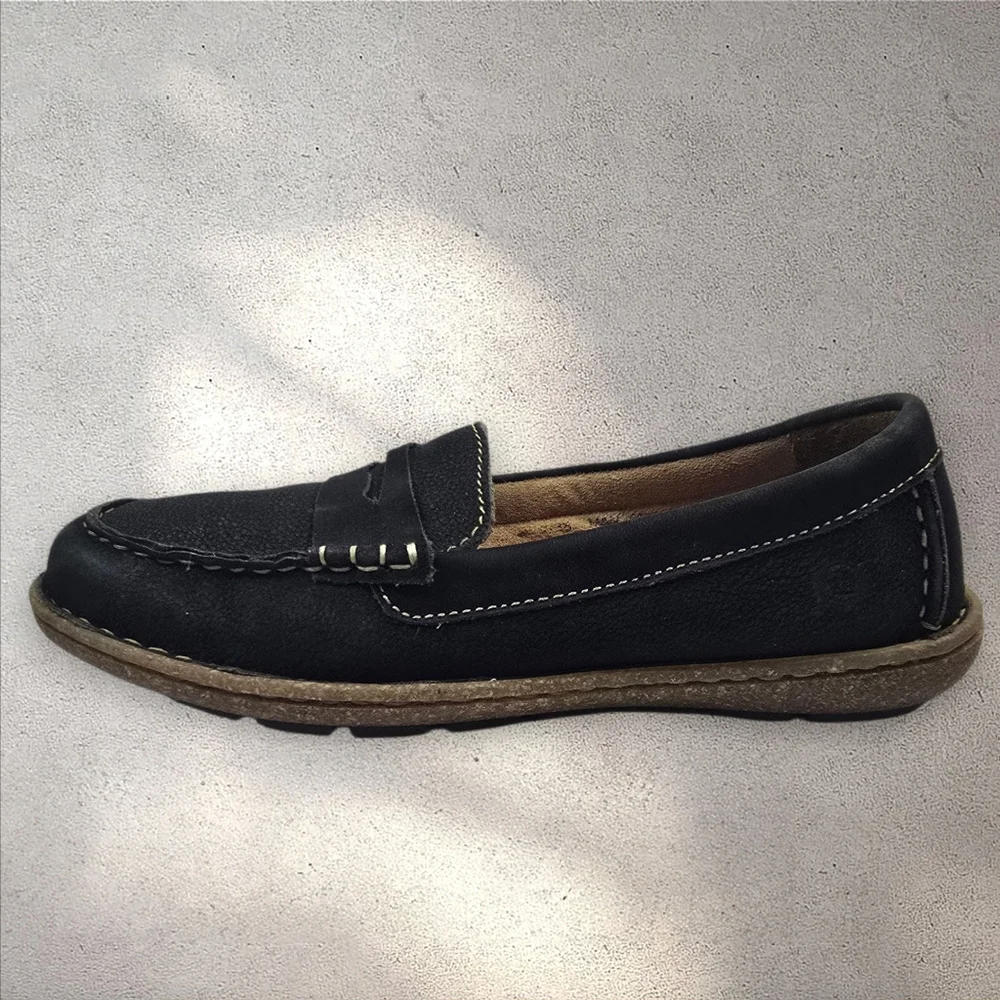 Born Nernia Black Nubuck Leather Penny Loafers Slip‎ On Shoes